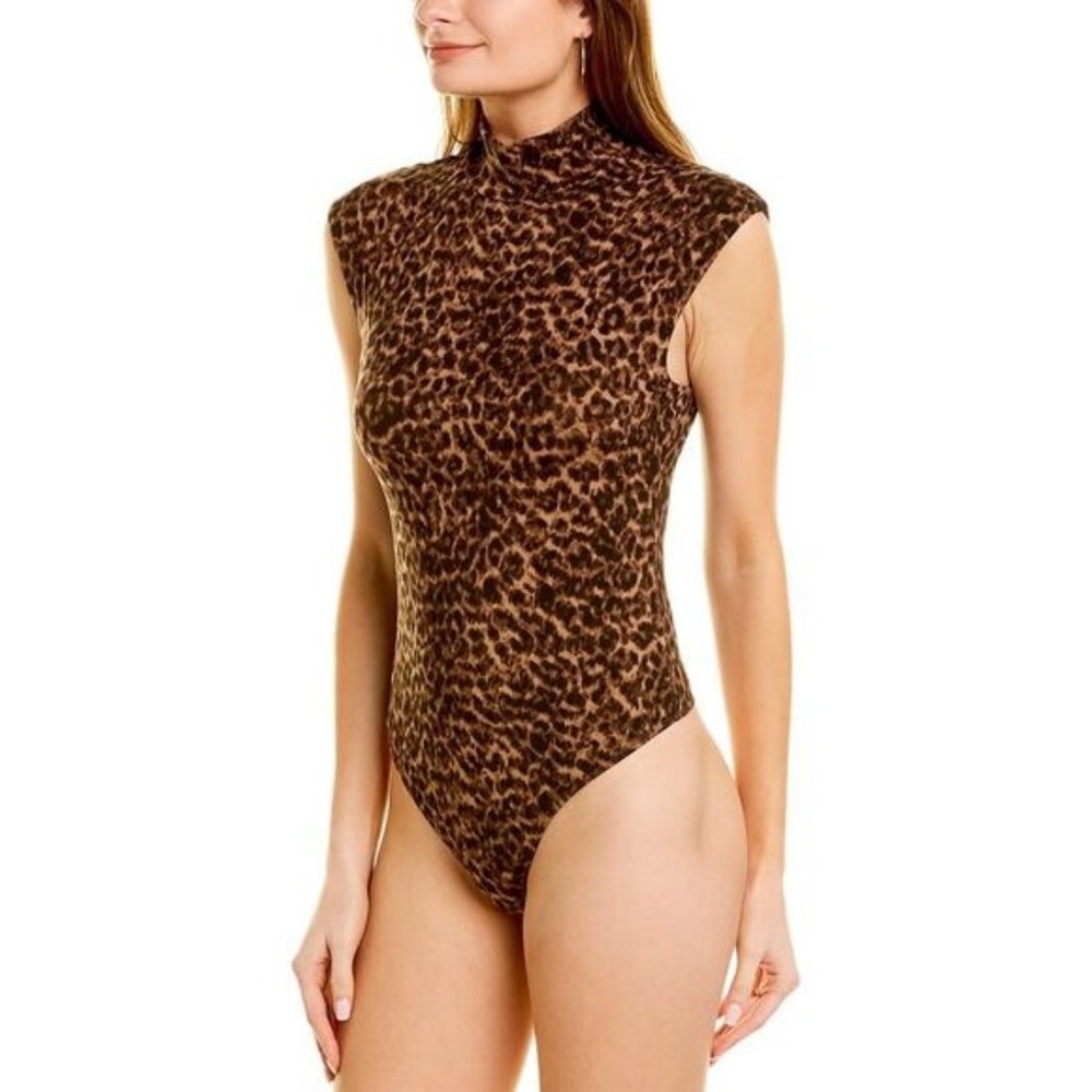 Good American Mock Neck Power Leopard Bodysui